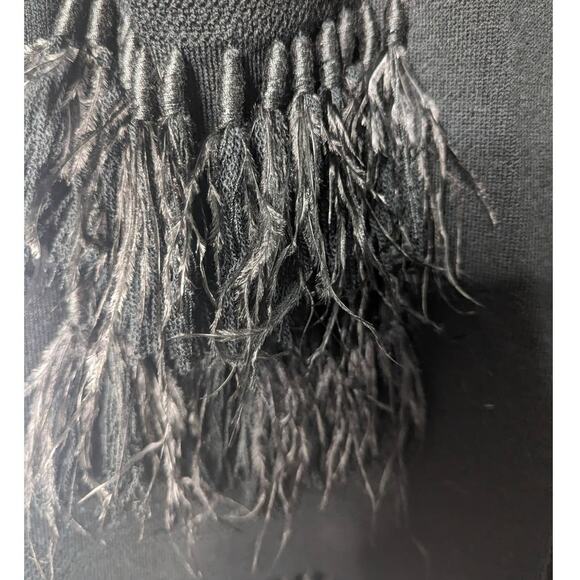 Kobi Halperin Irene Black Long Line Sweater with Ostrich Feather Trim XL New - Picture 10 of 14